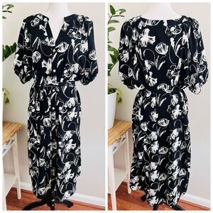 Sapphire Black & White Floral Button Down Soft Flowy Breezy Dress Plus 2X